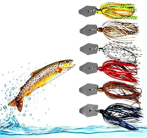 ZOKBOM 6 pièces Leurres de pêche Artificielles,Leurre de pêche Jig Kit, Chatterbait Buzzbait Appâts de PêChe pour Truite, Perche, Brochet