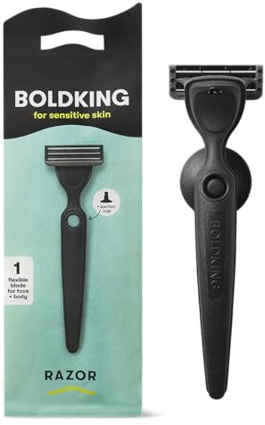 Boldking Rasierer Herren Sensitive - Nassrasierer Herren mit Klingen - Herrenrasierer für besonders empfindliche Haut - mit Saugnapf zur Befestigung an der Wand