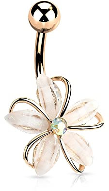 Treuheld® Bauchnabelpiercing mit Blume - Rosegold - Kristall Blüten Edelstahl Bauchnabel Bananen Piercing - Bananabell
