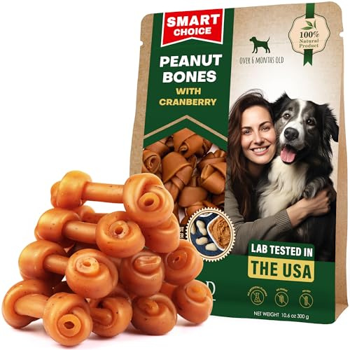 Dog Treats Peanut Butter Bones with Cranberry & Rawhide Free Chew 300g - Pet Natural Mini & Big Snacks Healthy Collagen & Bulk Best Chews for Small & Large Dogs