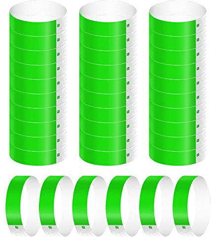 KINBOM 300 Piezas Pulseras Identificativas de Neón, Impermeables Pulseras de Papel para Eventos Pulseras Eventos Pulseras de Entrada para Festivales de Música Fiestas Conciertos Concursos (Verde)