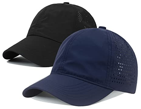 LITSSIN Quick Dry Fit Hats for Mens Athletic Fitted Cap 2 Packs, Mesh Baseball Cap Workout Hats for Running Hiking Golf Fishing |UPF 50+ Waterproof