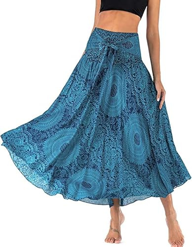 Adigaber Elegante Falda Largo para Mujer de 2 en 1 Falda de Danza del Vientre Vestido Largo Estilo Bohemio para Vacaciones