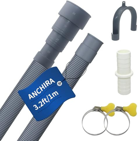 Anchira Tuyau Vidange Machine à Laver 1m, Rallonge Lave Vaisselle, Tuyau D'évacuation Avec 1 Adaptateur, 2 Colliers de Serrage