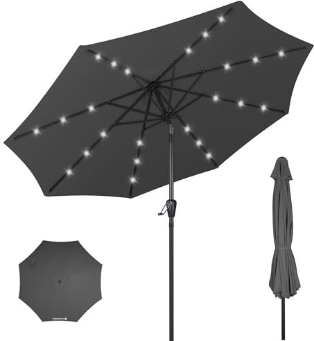 HOMEDEMO Sonnenschirm Balkon 300 cm Anthrazit mit Kurbel LED-Lichtern, Balkonschirm, Gartenschirm, Strandschirm, Marktschirm, Terrassenschirm, Tischschirm, Schutz 50+ Knickbar Neigbar, patio umbrella