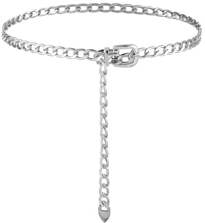 Bewudy Damen Kettengürtel, Einstellbar Metall Gürtel, Damen Gürtel Dünne Taille Gürtel Rockgürtel für Damen Mädchen Kleid Jeans Taillenkette (Silber)