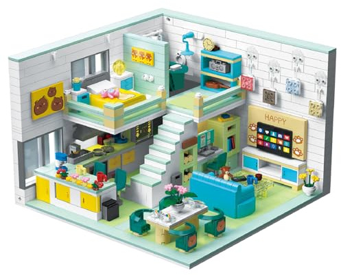 Hallisun Jouet de Construction, Kit de Mini Modèle de Bloc Maison d'amis, Bloc de Maison Modulaire de Dessin Animé, Jouet Éducatif STEM Cadeau pour Ados Enfants 8+, 1035 Pièces