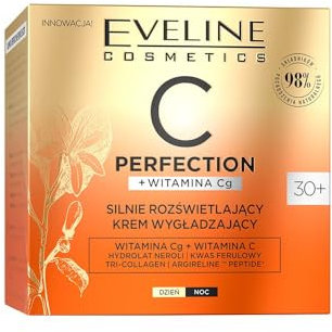 Eveline Cosmetics C-Perfection Strahlende Glättungscreme 30+ mit Tri-Collagen-Komplex, Neroli-Hydrolat & Argireline Anti-Aging, Aufhellend, Feuchtigkeitsspendend, 50ml