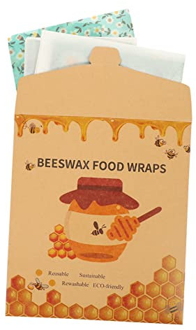 Hoement Reusable Beeswax Wraps for Food Storage 3pcs Small Medium Large Decorative Organic Beeswax Cloth Food Wraps Biodegradable Kitchen Supplies for Fresh Keeping