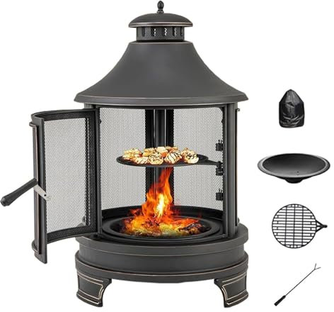 WEIMILOR Cheminée à Bois extérieure en Acier, Bol à feu rectangulaire pour Patio ou terrasse arrière, Chauffage par feu de Joie