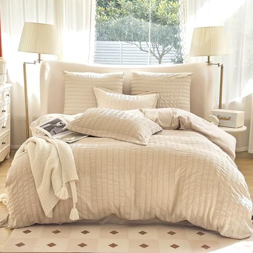 Amolavet Biancheria da letto in seersucker beige 200 x 200 cm