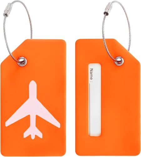 KINDOYO 2 Pcs Luggage Tags - Silicone Luggage Tag with Name ID Card, Baggage Handbag Suitcase Labels Perfect to Quickly Spot Luggage Suitcase, Orange