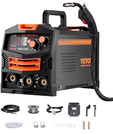 VEVOR MIG Welder, 130A Synergic Mig Welding Machine, 2-in-1 Gas MIG/Gasless Flux Core MIG Multi-Process Welder Machine, 110V Portable Mig Welder with IGBT Inverter Technology & Digital Display Screen