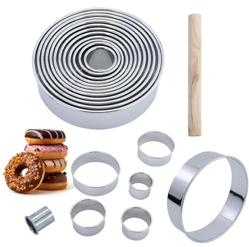 12 moldes redondos para galletas, forma de rosquilla, anillos de acero inoxidable, moldes para galletas, para pasteles, donuts, fondant, mousse, hornear, hacer pasteles