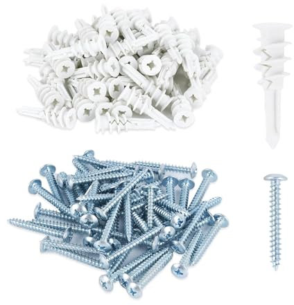 MANICAF Lot de 100 chevilles d'isolation - 41 mm - Chevilles pour isolation - Chevilles autoperceuses - Chevilles pour cloison sèche - Pour plaques de plâtre (50 chevilles de façade, 50 vis)