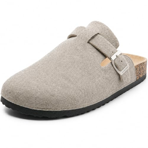 JOMIX Ciabatte Uomo Comode da Casa Pantofole Sabot con Suola Antiscivolo Zoccoli in Feltro con Fibbia Regolabile Scarpe Slip-On MCT255084 Beige 41