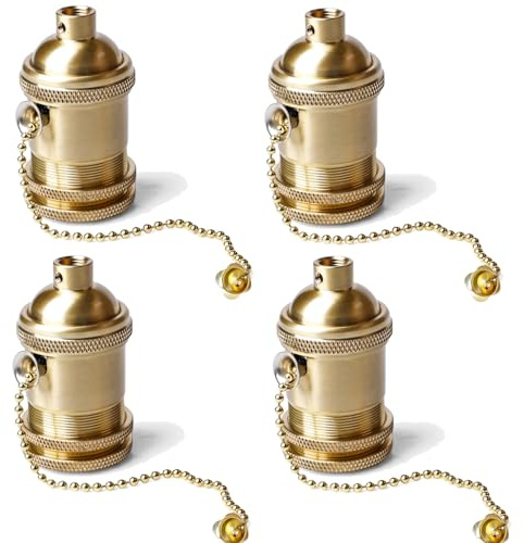 GOMETY Portalampada E27 vintage con interruttore a catena, portalampada in rame con catena di trazione, lampada da tavolo, attacco a vite per fai da te Edison a a sospensione (4)