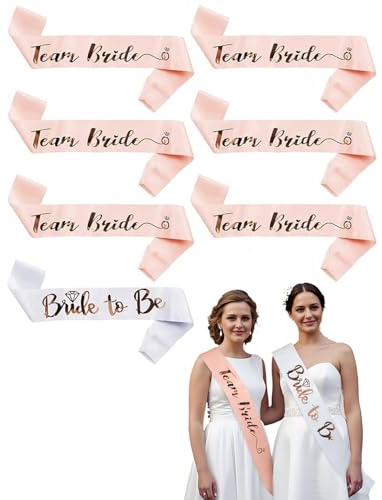 UEAVOID Set Fasce Addio al Nubilato Donna 7 Pezzi: 1 Fascia Sposa Bianca Bride to Be e 6 Fasce Rosa Team Bride | Kit e Gadget per Festa di Nubilato, Accessori Decorazioni