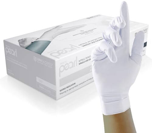 Unigloves White Pearl Guantes de examen de nitrilo - Guantes desechables multiuso, sin polvo y sin látex - Caja de 100 guantes, blancos, extra pequeños (GP0021)