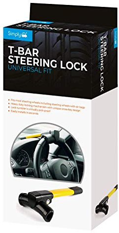 Simply SWL200 T-Bar Alloy Steel Steering Wheel Lock, Adjustable Hook, Heavy Duty, Universal Fit, Yellow, 10.2 cm*16.2 cm*40.5 cm