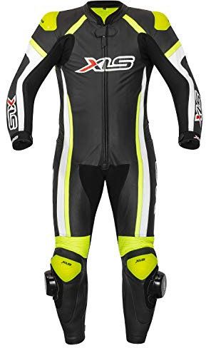 XLS Lederkombi hochwertiger Einteiler Schwarz Weiß Neongelb Motorradkombi einteilig (56)