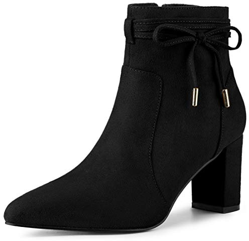 Allegra K Women's Pointed Toe Block Heel Zipper Ankle Boots Black 5 UK/Label Size 7 US