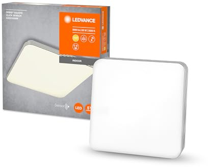 LEDVANCE LED Wand- und Deckenleuchte, quadratische Leuchte mit Bewegungsmelder für Innen, Betriebsarten per Klick änderbar, Warmweiß (3000K), 530mm x 530mm, ORBIS SQUARE CLICK SENSOR, Standard-version