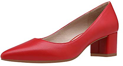 DREAM PAIRS Escarpins Femme Élégants à Talon Bas Bout Pointu Chaussures Confortables Style Classique,Size 38.5,Rouge/PU,DPU212