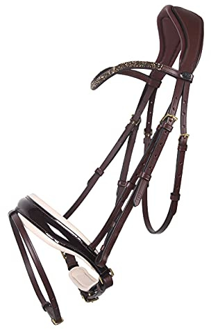 QHP Bridon suédois Lupine en cuir avec strass (demi-sang, marron/beige)
