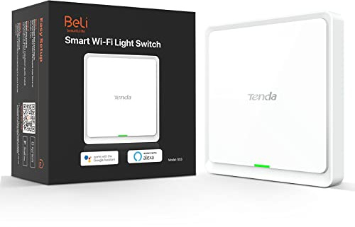 Tenda SS3 Smart Light Switch, 2,4 GHz Wi-Fi Light Switch, Single Pole, behöver neutral kabel, i väggdimmerswitch, med Alexa och Google Home, fjärrstyrning och timer, inget hubbled, vit, 1 växel
