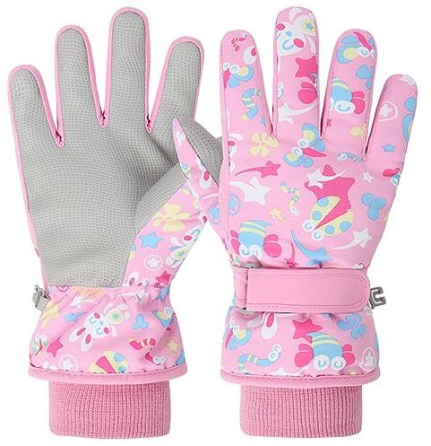 Azarxis Kids Children Snow Gloves Winter Windproof Ski for Snowboarding, Sledding, Cycling (Pink, 7-9 Years Old)