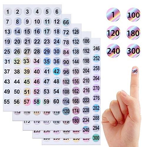 15 Blatt Nummer Aufkleber, Holografische Zahlen Aufkleber 1-300, Selbstklebende Runde Nummernaufkleber Laser zum Sortieren des Inventars, Organisieren, Codierung (3 Sets, 1-300)