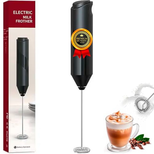 EVABRIS® Espumador Leche Electrico, Batidora Leche Espuma Manual hecho de Acero Inoxidable, Funciona con dos Pilas AA, Espumador de Leche, Mini Batidora Portátil, Milk Frother ideal para café
