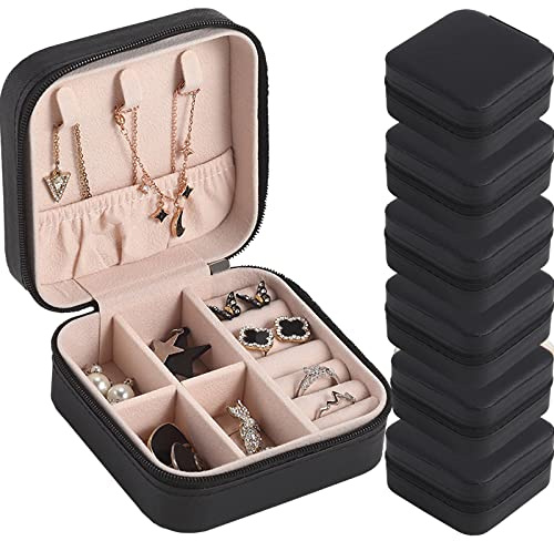 CIPIDI Travel Jewelry Case Bridesmaid Gifts Box,6 Pack Small Jewelry Box Mini Jewelry Organizer,PU Leather Portable Earring Storage Box for Women Girls Bridesmaid Proposal Gifts