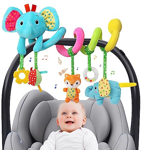 BelleStyle Spielzeug Kinderwagen Baby, Aktivität Spirale Spielzeug zum Hängen, Babybett Babyschale Hängespielzeug für Babys Kleinkinder Jungen Mädchen ab 0+ Monaten - Blauer Elefant