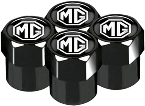 Set di 4 tappi antipolvere per valvole pneumatici ruote, colore nero, in metallo cromato, compatibili con MG cars MGb MG6 MG3 gt zr zs zt Midget Magnette