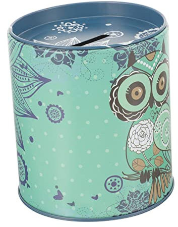 ORFOFE Owl Piggy Bank Metal Money Tin Kids Coin Bank Cartoon Savings for Boys Girls Table Decoration 2Pcs