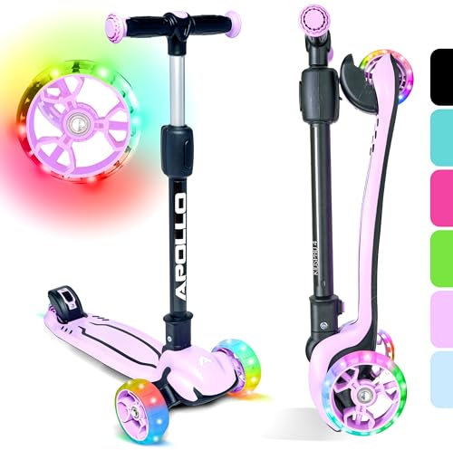 Apollo KidsPro 4 Kinderroller | klappbarer Kinder Scooter, höhenverstellbarer Dreiradscooter | Roller Kinder 3 Jahre Altersempfehlung | Kinderroller 3 Räder mit LED Rollen | Scooter Kinder-gerecht