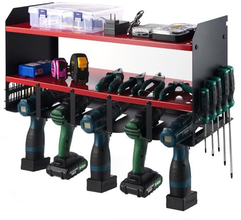 Sinoer Elektrowerkzeug-Organizer, 3-Schicht-Bohrerhalter mit 5 Schlitzen und 2 soliden Bodenregalen, Elektrowerkzeug-Aufbewahrungsregal für Garage, Haus, Schuppen