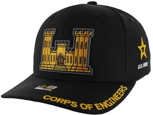 JM Warriors US Army Special Unit Branch Veteran Hat for Men, Officially Licensed Army Military Embroidered Adjustable Baseball Tactical Hat Cap (US, Alpha, One Size, Black, Corps of Engineers)