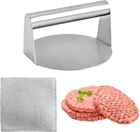 ZBHDEYG 1 Pressa per Hamburger, 1 Tela Metallica, Pressa per Hamburger Rotonda, Pressa per Tortilla in Acciaio Inox, Utensili da Cucina