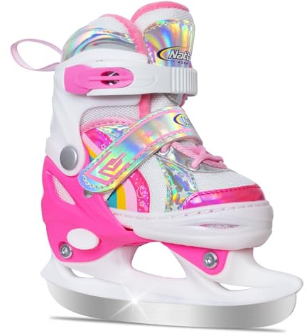 Nattork Girls Ice Skates for Kids 4 Size Adjustable Rainbow Ice Skate with Fleece Lining for Outdoor & Rink
