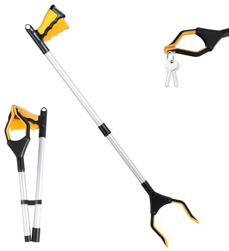 Lrocotanc 81cm Faltbar Greifer - Faltbare Greifzange für Senioren mit 360° drehbarem Kopf, Magnetspitze & Gummigriff - Müllzange für Müll, Garten, Abfallsammlung (Arancio)