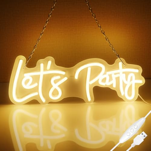 AOOTE Let's Party Neon Light,LED Neon Light Sign for Wall Decor,Dimmable Light LED Neon Wall Light Signs,USB Powered Neon Light Wall Sign,LED Neon Sign Night Light for Party,Wedding,Christmas