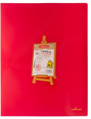 Carpeta con 20 Fundas Tamaño A3, Colores básicos, para 40 páginas, Polipropileno, Oficina, Escolar, Documentos, Archivador, 2 Bolsillos - FUCSIA