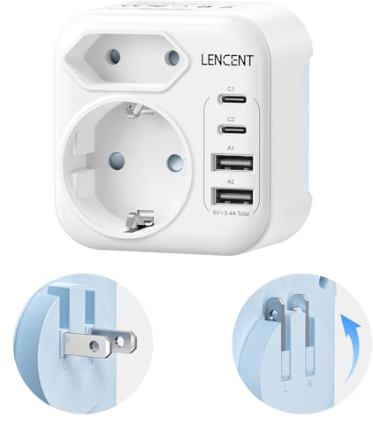 LENCENT Adattatore Presa Giappone da Viaggio, Adattatore EU a JP, Spina Pieghevole con Caricatore USB, Adattatore Spina Tipo A per Giappone, Stati Uniti, Canada, Messico, Cina, Filippie