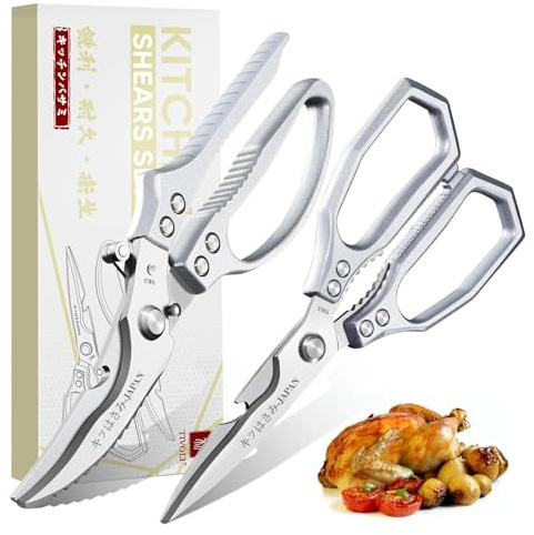 TIVOLI Plata Acero Inoxidable Set de Tijeras de Cocina - Tijera Profesional para Aves y Tijera Doméstica, Multifuncionales y Versátiles para Carne, Huesos y Hierbas, Lavavajillas Seguro