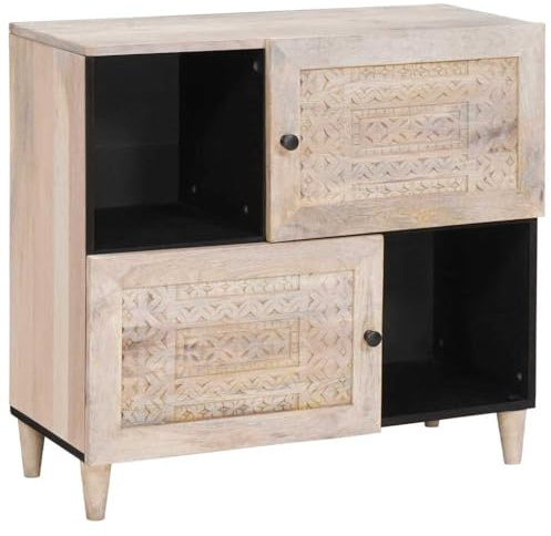 vidaXL Sideboard Blekt Vitt 80 x 33 x 75 cm Massivt mangoträ