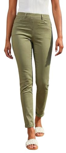 Roman Originals Jeggings for Women UK Jean Ladies Stretchy Trousers Denim Leggings High Waist Rise Pull On Skinny Straight Leg Cotton Pants Smart Casual - Sage - Size 20