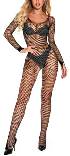 Mono de red para mujer, body transparente de manga larga, conjunto sexy, ropa de fiesta club, lencería completa